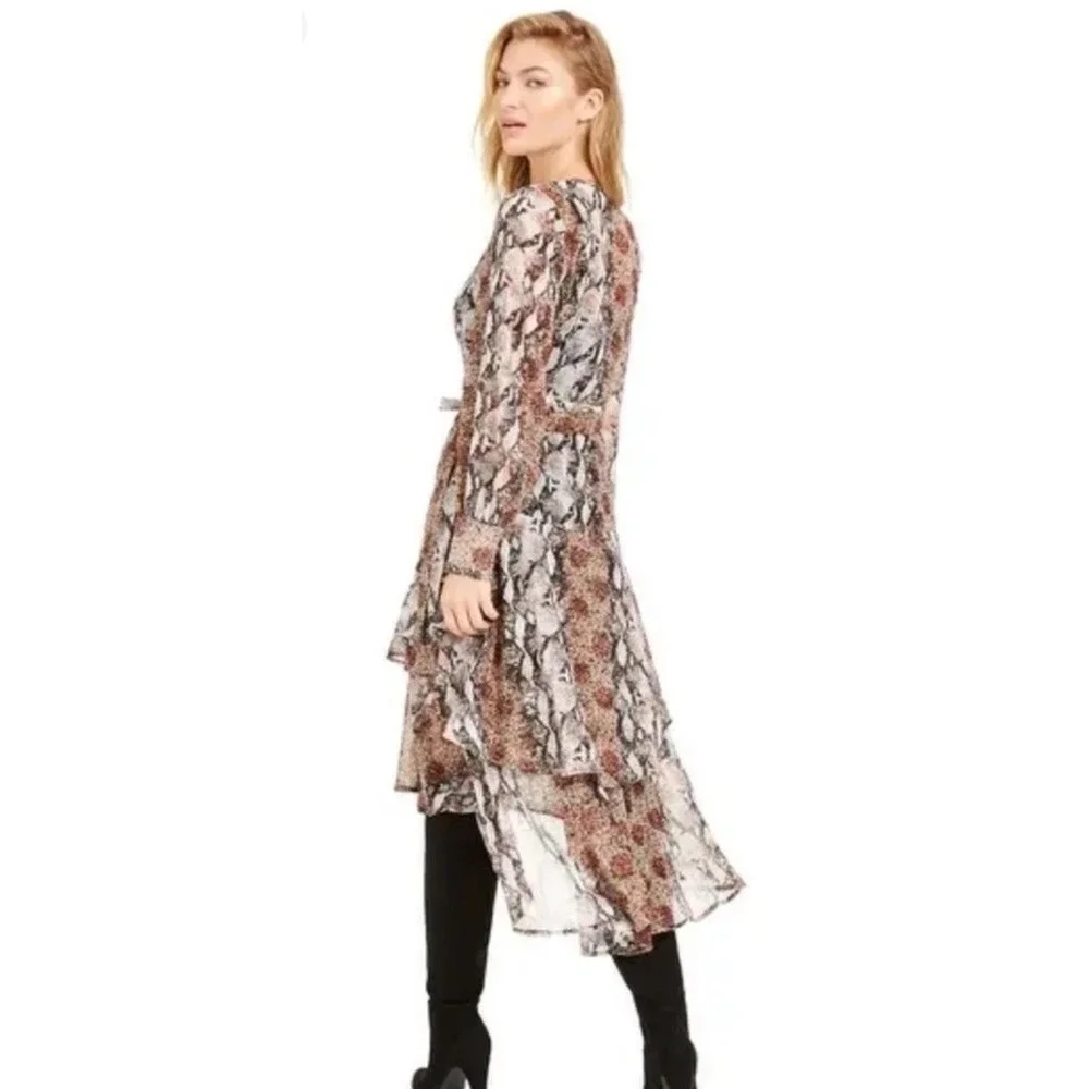 Becca‎ Tilley x Bar III Womens XS Snakeskin Leopard Tiered Ruffle Midi Dress